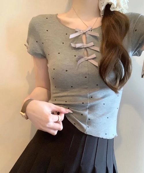 FUNdaysion（ファンデイション）の「ドットリボントップス（Tシャツ/カットソー・レディース・グレー/ブラック/アイボリー・M）」の14枚目の写真