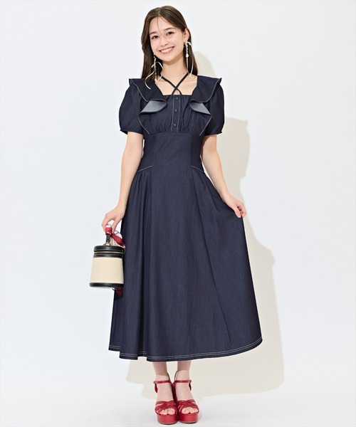 O339新品Eclatantエクラタンフレア 切替 ワンピース2号紺￥21780 O339新品Eclatantエクラタンフレア 切替 ワンピース2号紺￥21780