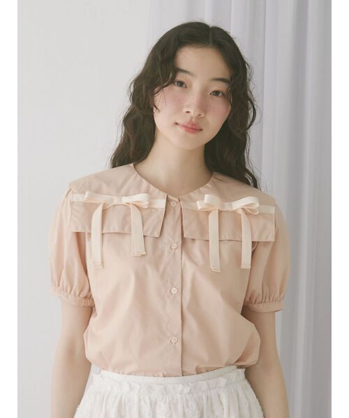 merry jenny（メリージェニー）の「リボンカラーブラウス（シャツ/ブラウス・レディース・ピンク/オフホワイト・FREE）」の10枚目の写真