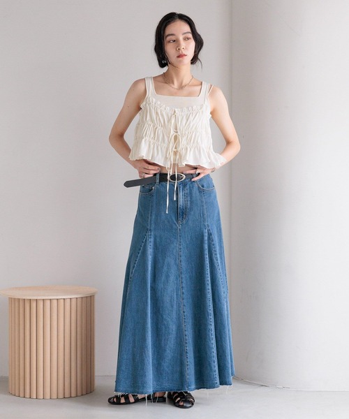 美品♡ セモア ♡ ロングビスチェ B70 単品！ ピンストライプ胸元レースビスチェ/earth music&ecology（アース