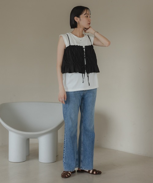 LOWRYS FARM（ローリーズファーム）の「シャーリングビスチェ　499909（キャミソール・レディース・オフホワイト/グリーン/ブラック・FREE）」の4枚目の写真