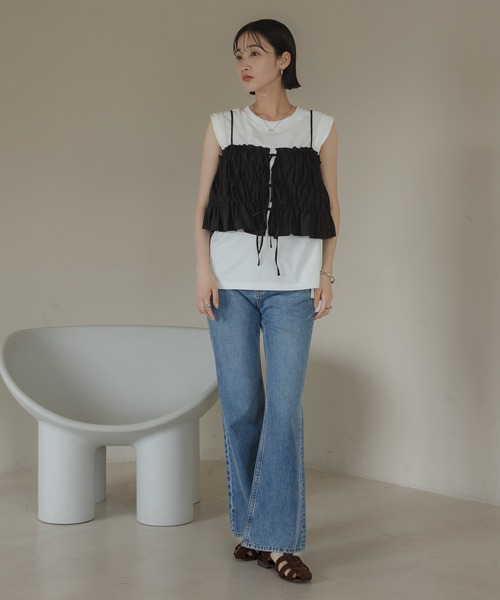 LOWRYS FARM（ローリーズファーム）の「シャーリングビスチェ　499909（キャミソール・レディース・オフホワイト/グリーン/ブラック・FREE）」の5枚目の写真