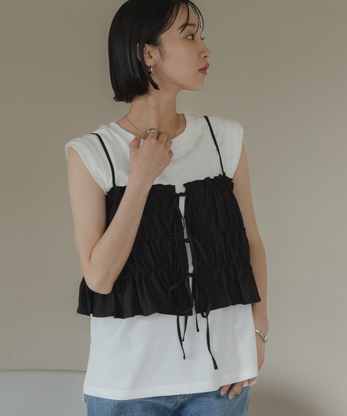 LOWRYS FARM（ローリーズファーム）の「シャーリングビスチェ　499909（キャミソール・レディース・オフホワイト/グリーン/ブラック・FREE）」の7枚目の写真