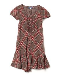 BURBERRY パープル チェック柄 半袖ワンピース 清楚 BURBERRY バーバリー ワンピース チェック リボン M 半袖