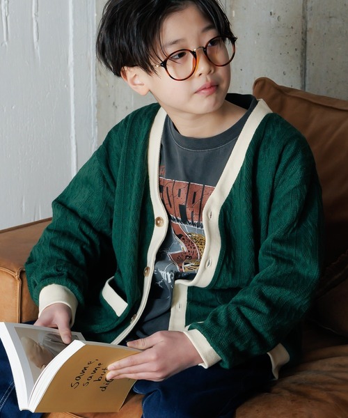 MAKE YOUR DAY（メイクユアデイ）の「ケーブルニットソーカーディガン■150.160cm（カーディガン/ボレロ・キッズ・グリーン/アイボリー・160/150）」の2枚目の写真