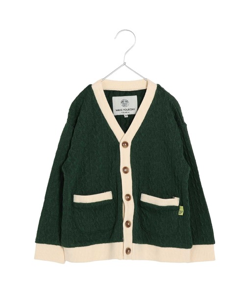 MAKE YOUR DAY（メイクユアデイ）の「ケーブルニットソーカーディガン■150.160cm（カーディガン/ボレロ・キッズ・グリーン/アイボリー・160/150）」の4枚目の写真