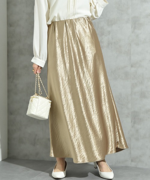 INTERPLANET（インタープラネット）の「シルキーヘビーサテンバイアススカート（スカート・レディース・キャメル/ブラウン/アイボリー・FREE）」の3枚目の写真