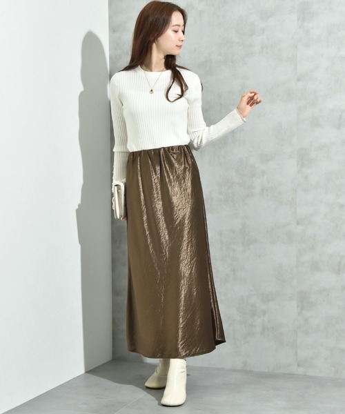 INTERPLANET（インタープラネット）の「シルキーヘビーサテンバイアススカート（スカート・レディース・キャメル/ブラウン/アイボリー・FREE）」の6枚目の写真