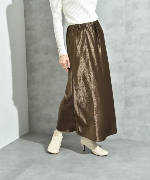 INTERPLANET（インタープラネット）の「シルキーヘビーサテンバイアススカート（スカート・レディース・キャメル/ブラウン/アイボリー・FREE）」の8枚目の写真