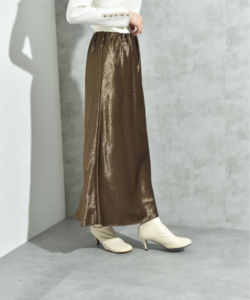 INTERPLANET（インタープラネット）の「シルキーヘビーサテンバイアススカート（スカート・レディース・キャメル/ブラウン/アイボリー・FREE）」の9枚目の写真