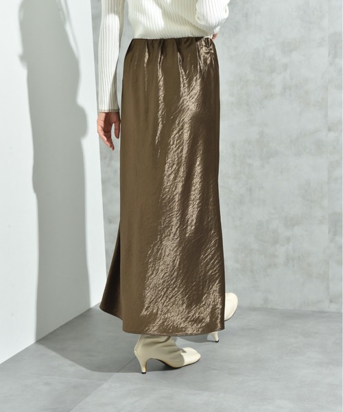 INTERPLANET（インタープラネット）の「シルキーヘビーサテンバイアススカート（スカート・レディース・キャメル/ブラウン/アイボリー・FREE）」の10枚目の写真