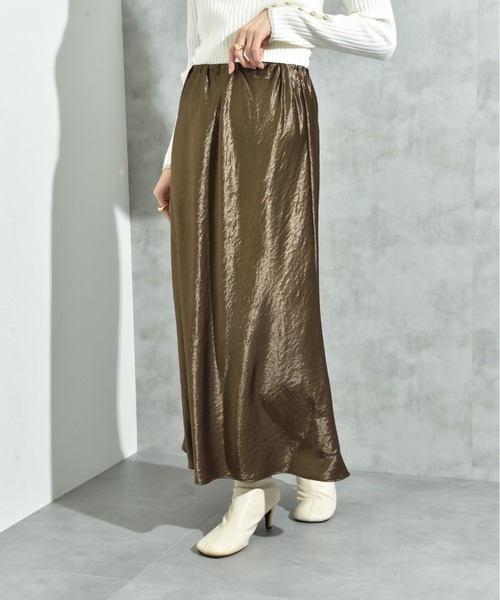 INTERPLANET（インタープラネット）の「シルキーヘビーサテンバイアススカート（スカート・レディース・キャメル/ブラウン/アイボリー・FREE）」の11枚目の写真