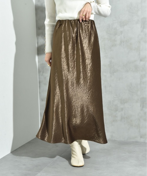 INTERPLANET（インタープラネット）の「シルキーヘビーサテンバイアススカート（スカート・レディース・キャメル/ブラウン/アイボリー・FREE）」の12枚目の写真