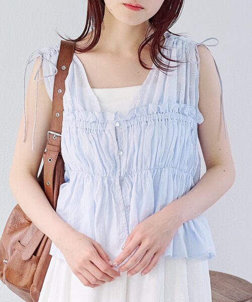 ブラウス シャツ レース切替ドロストブラウス レディース レース切替ドロストブラウス（シャツ/ブラウス）｜w closet