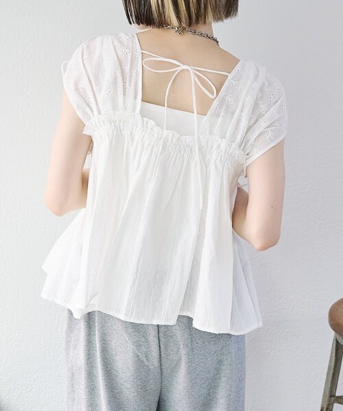 w closet(ダブルクローゼット)の「レース切替ドロストブラウス(シャツ/ブラウス・レディース・オフホワイト/イエロー/ブルー・FREE)」の14枚目の写真