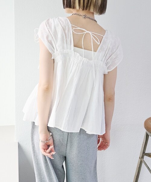 w closet(ダブルクローゼット)の「レース切替ドロストブラウス(シャツ/ブラウス・レディース・オフホワイト/イエロー/ブルー・FREE)」の15枚目の写真