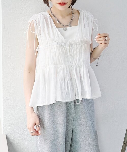 w closet(ダブルクローゼット)の「レース切替ドロストブラウス(シャツ/ブラウス・レディース・オフホワイト/イエロー/ブルー・FREE)」の21枚目の写真