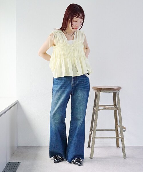 ブラウス シャツ レース切替ドロストブラウス レディース レース切替ドロストブラウス（シャツ/ブラウス）｜w closet