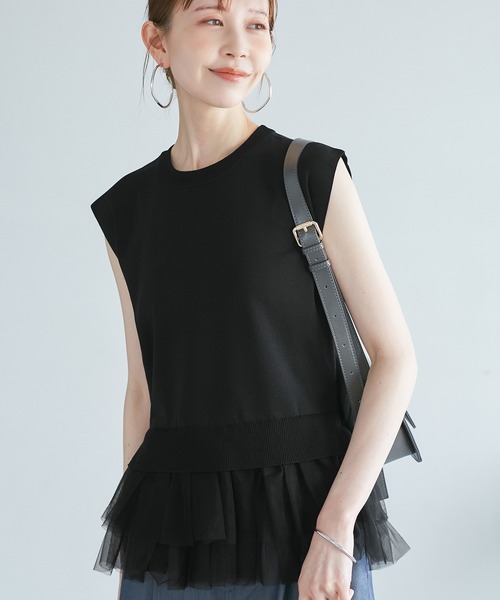 ROPE' PICNIC（ロペピクニック）の「チュールドッキングプルオーバー（ニット/セーター・レディース・ブラウン/キナリ/ブラック・FREE）」の9枚目の写真