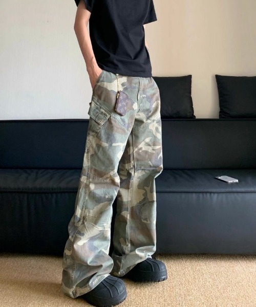 クロップド丈 カモフラ柄 カーゴパンツ ワイドシルエット MASONPRINCE カーゴパンツ ワイドシルエット カモフラ