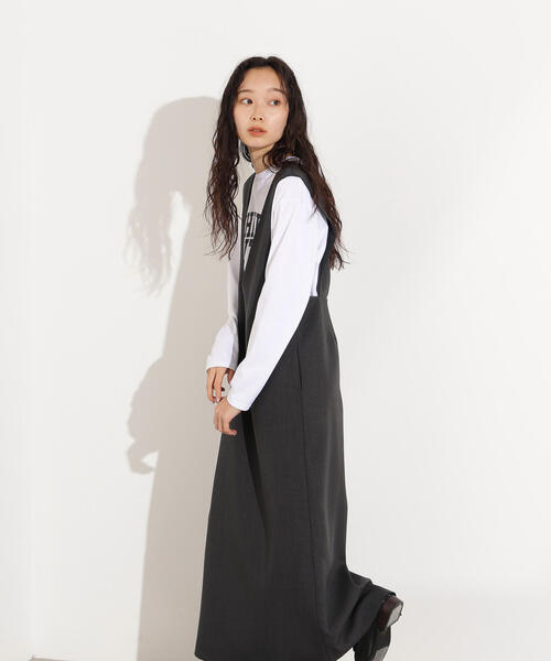 N.（N. Natural Beauty Basic）（エヌエヌナチュラルビューティーベーシック）の「【PS/低身長サイズ】Uネックナロージャンスカ（ジャンパースカート・レディース・チャコールグレー/ベージュ・MEDIUM/PS）」の3枚目の写真