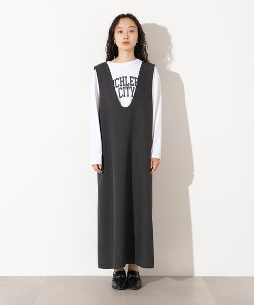 N.（N. Natural Beauty Basic）（エヌエヌナチュラルビューティーベーシック）の「【PS/低身長サイズ】Uネックナロージャンスカ（ジャンパースカート・レディース・チャコールグレー/ベージュ・MEDIUM/PS）」の4枚目の写真