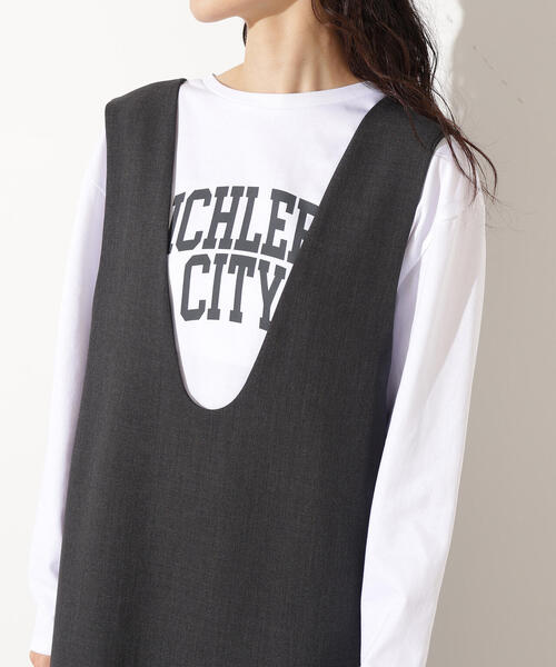 N.（N. Natural Beauty Basic）（エヌエヌナチュラルビューティーベーシック）の「【PS/低身長サイズ】Uネックナロージャンスカ（ジャンパースカート・レディース・チャコールグレー/ベージュ・MEDIUM/PS）」の7枚目の写真