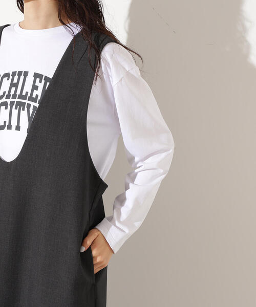 N.（N. Natural Beauty Basic）（エヌエヌナチュラルビューティーベーシック）の「【PS/低身長サイズ】Uネックナロージャンスカ（ジャンパースカート・レディース・チャコールグレー/ベージュ・MEDIUM/PS）」の10枚目の写真