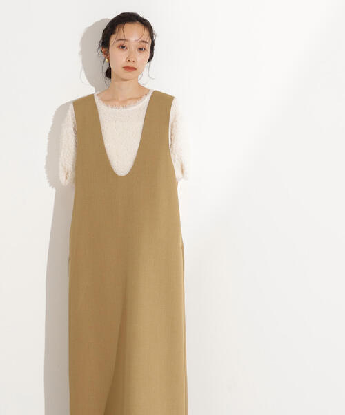 N.（N. Natural Beauty Basic）（エヌエヌナチュラルビューティーベーシック）の「【PS/低身長サイズ】Uネックナロージャンスカ（ジャンパースカート・レディース・チャコールグレー/ベージュ・MEDIUM/PS）」の14枚目の写真