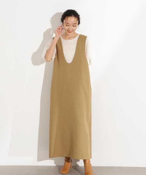 N.（N. Natural Beauty Basic）（エヌエヌナチュラルビューティーベーシック）の「【PS/低身長サイズ】Uネックナロージャンスカ（ジャンパースカート・レディース・チャコールグレー/ベージュ・MEDIUM/PS）」の2枚目の写真