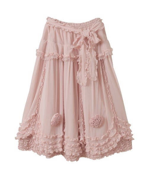 ピンクハウス ドットチュールレース フリルスカート　キナリ ペチスカート PINK HOUSE（ピンクハウス）の「ドットチュール×オリジナルローズ