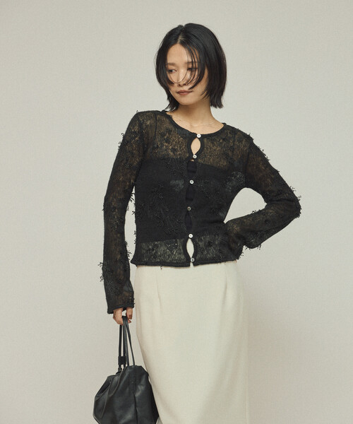 Firsthand(ファーストハンド)の「Firsthand/ファーストハンド 3D刺繍 ニットカーディガン / シアーニット(カーディガン/ボレロ・レディース・ブラック/オフホワイト・FREE)」の18枚目の写真