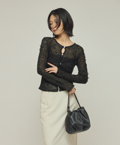 Firsthand(ファーストハンド)の「Firsthand/ファーストハンド 3D刺繍 ニットカーディガン / シアーニット(カーディガン/ボレロ・レディース・ブラック/オフホワイト・FREE)」の21枚目の写真