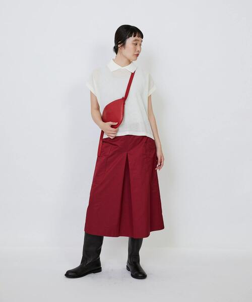 LOISIR（ロワズィール）の「エステルコットンリネンダブルジャカード編みニットポロ（ニット/セーター・レディース・オフホワイト/ネイビー/レッド・FREE）」の4枚目の写真