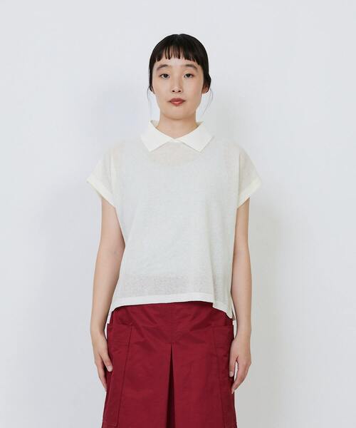 LOISIR（ロワズィール）の「エステルコットンリネンダブルジャカード編みニットポロ（ニット/セーター・レディース・オフホワイト/ネイビー/レッド・FREE）」の9枚目の写真