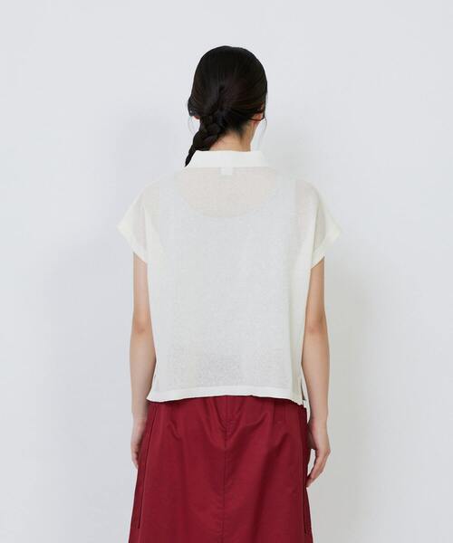 LOISIR（ロワズィール）の「エステルコットンリネンダブルジャカード編みニットポロ（ニット/セーター・レディース・オフホワイト/ネイビー/レッド・FREE）」の11枚目の写真