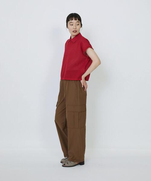 LOISIR（ロワズィール）の「エステルコットンリネンダブルジャカード編みニットポロ（ニット/セーター・レディース・オフホワイト/ネイビー/レッド・FREE）」の14枚目の写真