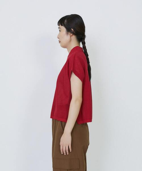 LOISIR（ロワズィール）の「エステルコットンリネンダブルジャカード編みニットポロ（ニット/セーター・レディース・オフホワイト/ネイビー/レッド・FREE）」の17枚目の写真