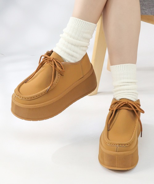 セール】+7.5cm 軽量厚底 ボリュームソール モカシンスニーカー