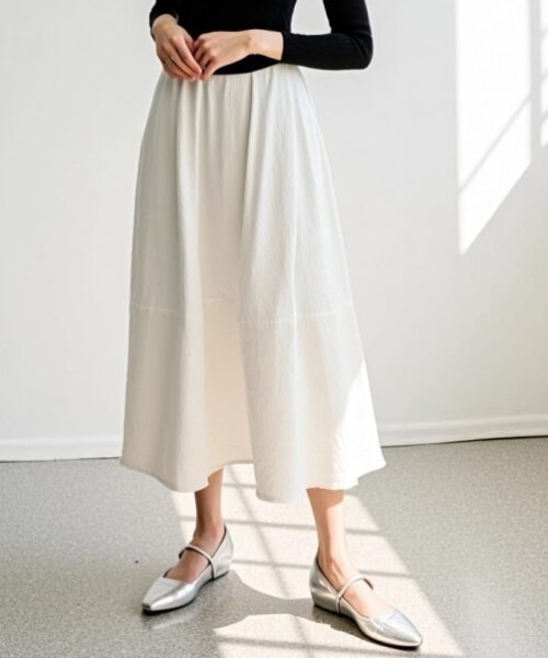 cammie(キャミー)の「切り替えコクーンフレアスカート(スカート・レディース・ホワイト/ブラック・LARGE/MEDIUM)」の5枚目の写真