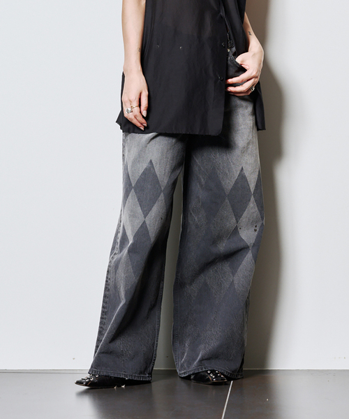 153717：スカラーリメイク風 異素材切替デニムスカート