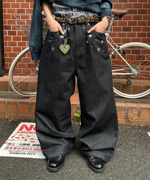 HATOME STUDS DESIGN RIGID BAGGY DENIM PANTS／ハトメスタッズ