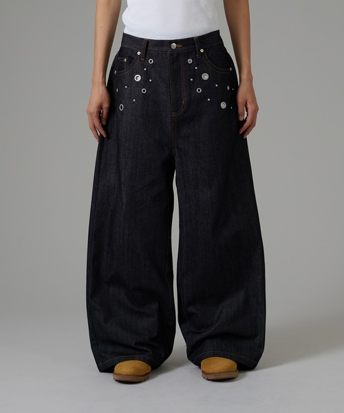 HATOME STUDS DESIGN RIGID BAGGY DENIM PANTS／ハトメスタッズ