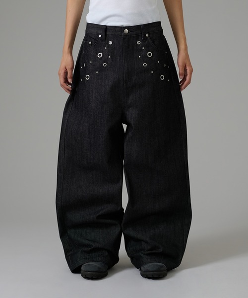 HATOME STUDS DESIGN RIGID BAGGY DENIM PANTS／ハトメスタッズ