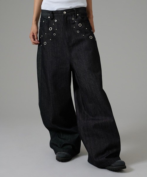 HATOME STUDS DESIGN RIGID BAGGY DENIM PANTS／ハトメスタッズ