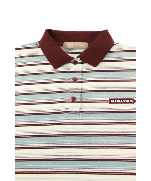 ALEXIA STAM（アリシアスタン）の「Stripe Polo Shirt /コンパクト丈ストライプポロシャツ（ポロシャツ・レディース・ブルー/バーガンディー/ブラウン・FREE）」の4枚目の写真