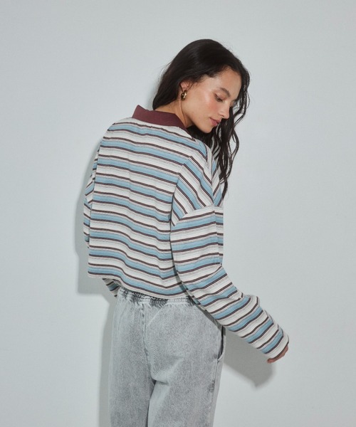 ALEXIA STAM（アリシアスタン）の「Stripe Polo Shirt /コンパクト丈ストライプポロシャツ（ポロシャツ・レディース・ブルー/バーガンディー/ブラウン・FREE）」の20枚目の写真