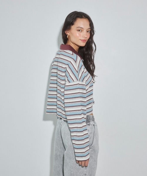 ALEXIA STAM（アリシアスタン）の「Stripe Polo Shirt /コンパクト丈ストライプポロシャツ（ポロシャツ・レディース・ブルー/バーガンディー/ブラウン・FREE）」の21枚目の写真