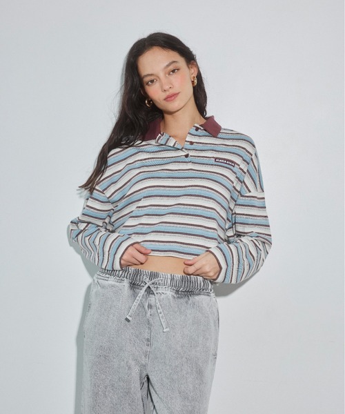 ALEXIA STAM（アリシアスタン）の「Stripe Polo Shirt /コンパクト丈ストライプポロシャツ（ポロシャツ・レディース・ブルー/バーガンディー/ブラウン・FREE）」の22枚目の写真