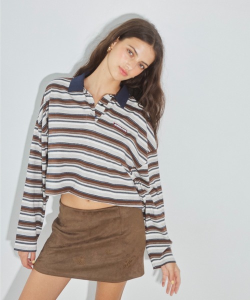 ALEXIA STAM（アリシアスタン）の「Stripe Polo Shirt /コンパクト丈ストライプポロシャツ（ポロシャツ・レディース・ブルー/バーガンディー/ブラウン・FREE）」の18枚目の写真